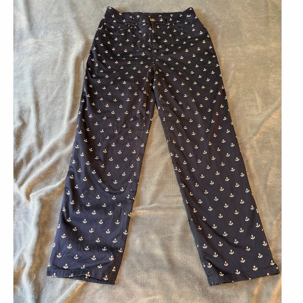 Lauren Ralph Lauren Navy Anchor Print Straight Leg Pants Size 6